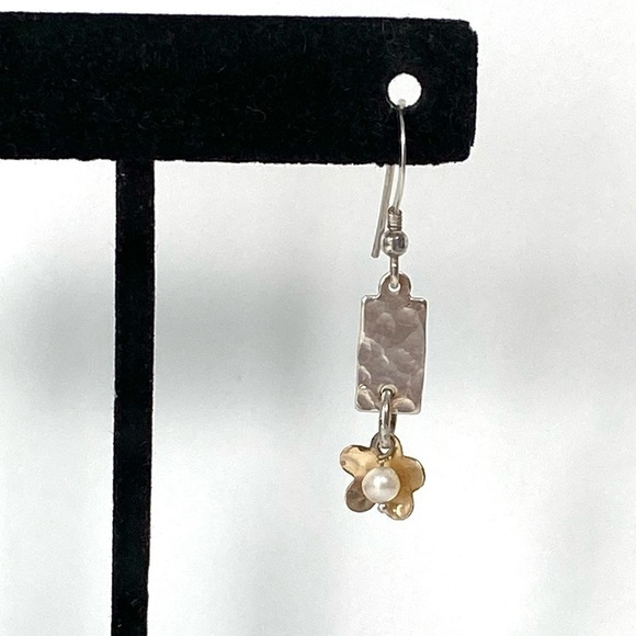 925 Earrings Drops Dangles Artisan Purls Textured Sterling Gold Vermeil 2.58g - Picture 7 of 12